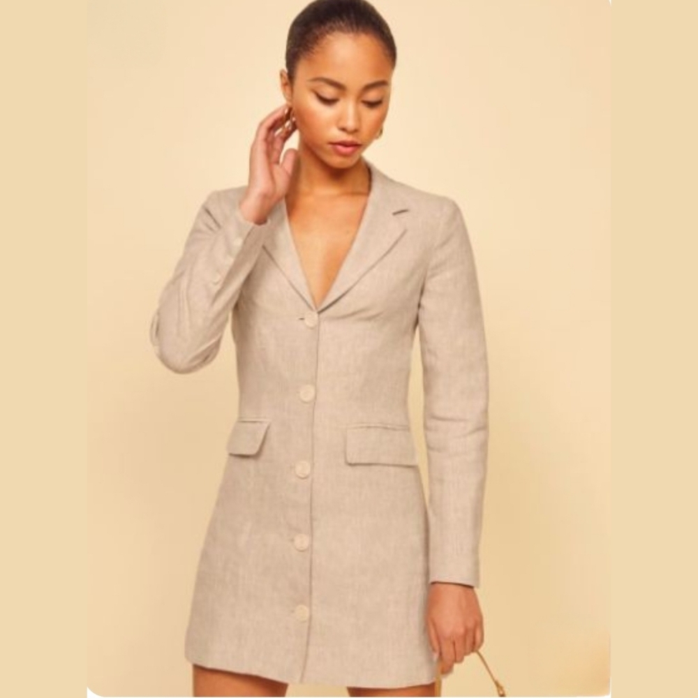 Reformation Aaron Blazer Dress Linen Natural size 2 - Picture 3 of 14